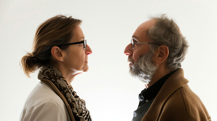 Dynamic Couple Dispute - High-Contrast Relationship Drama on White Background