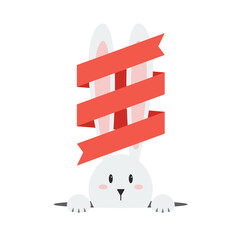 White easter rabbit with red ribbon - 746476793