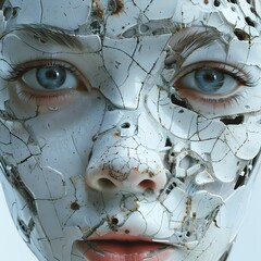 Broken Face A Futuristic Digital Art of a Womans Face Made of Pebbles