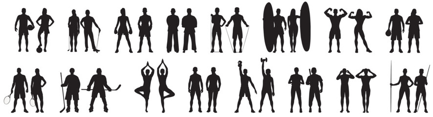 Athletes collection set. various sportsperson silhouette  - obrazy, fototapety, plakaty