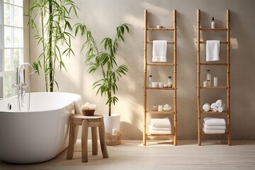 Nordic Bamboo Ladder Bathroom: Serene Spaces with Light Decor