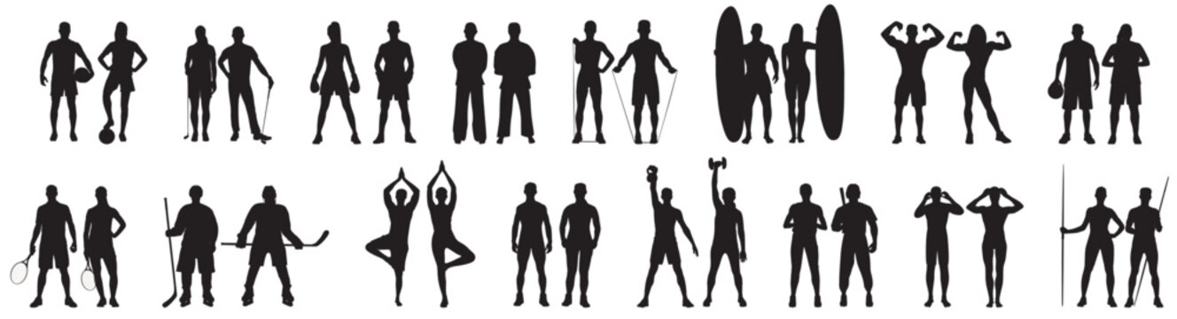 Athletes collection set. various sportsperson silhouette 
