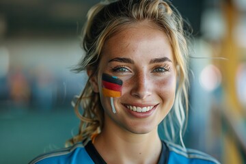 Joyful German Fan Celebrating with Flag Colors

 - obrazy, fototapety, plakaty
