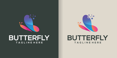 Vector collection of technology butterfly logos, symbols, icons. pixel style