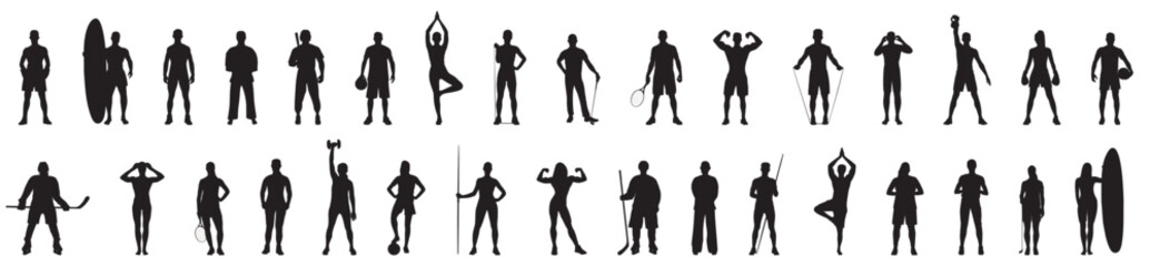 Athletes collection set. various sportsperson silhouette 