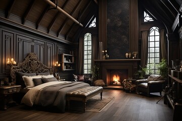 Rustic Wood-Paneled Artistry: Old World Charm Bedroom Interiors