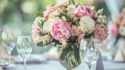 Flowers on wedding table.