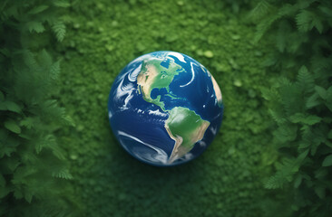 Obraz na płótnie Canvas Planet Earth lies on green grass Cant Earth Day