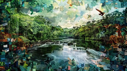 Amazon Rainforest Ecosystem and Cultural Heritage Collage

