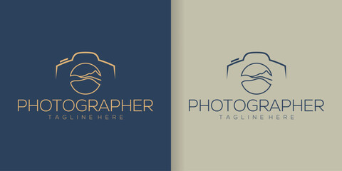 Camera line art icon Logo collection with mountains