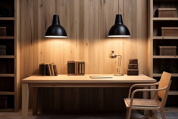 Wooden Accented Pendant Lights Brightening Scandinavian Study Desks