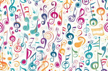 Background of colorful treble clefs