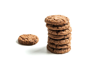 stack of dark chocolate cookies isolated on a white background