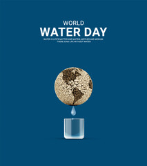 World water day. Water day banner, poster 3D Illustration