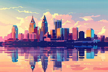 A gradient skyline of Nashville, Tennessee. City skyline illustration concept. - obrazy, fototapety, plakaty