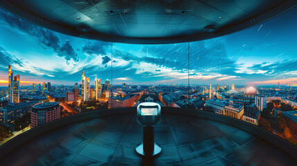 inside a 360 degree museum displaying a german city with a pedestal in the middle - obrazy, fototapety, plakaty