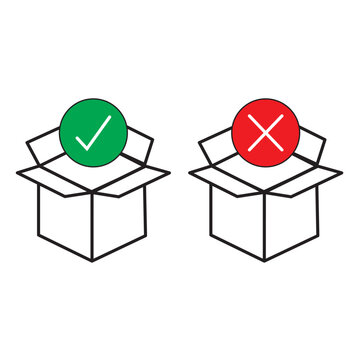 Caja con tilde de concepto de aprobado y desaprobado. Icono vector