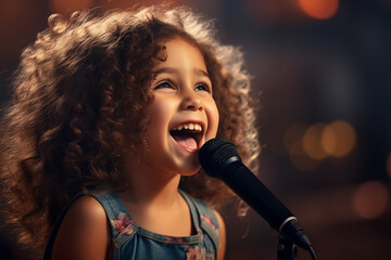 Generative AI picture kids on stage concept ready for performance dancing singing showing tricks