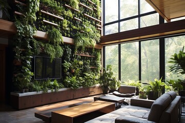 Fototapeta premium Vertical Oasis: Sustainable Home Ideas with Living Walls and Vertical Gardens