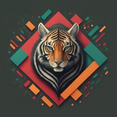 Painting logo style of a wild tiger isolated on an abstract background. Animal nature icon concept in premium vector style.