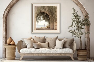 Time-Worn Vintage Living Room Inspirations: Mediterranean Poster & Coastal Twig Decor