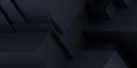 Abstract isometric black background. 3d Rendering. Cubic geometry pattern