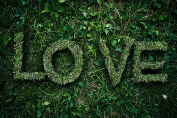 Obraz premium Grass background with the word love.