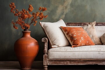 Terracotta Vase & White Sofa: Time-Worn Vintage Living Room Inspirations