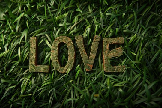 Grass background with the word love.