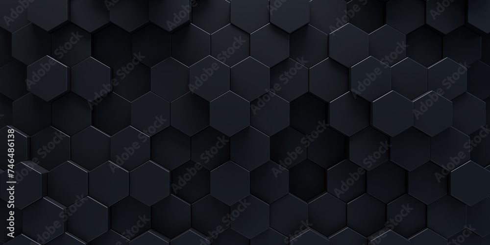 Fototapete Abstract black polygonal background. 3d rendering. Displaced hexagonal pattern. Futuristic concept