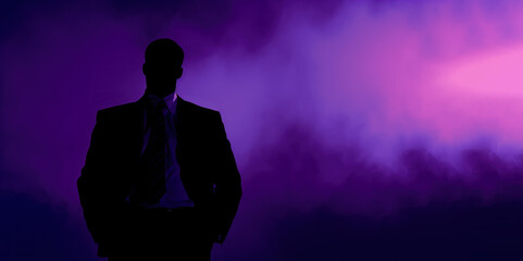 businessman on purple mist corporate background