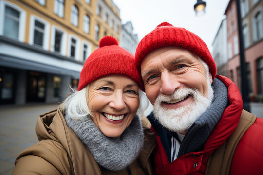 Elderly happy couple enjoying life together styling clothes family portrait Generative AI technology picture image