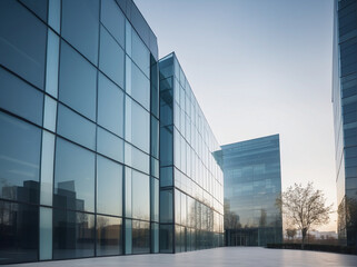 Fototapeta premium Transparency in Architecture, The Modern Elegance of a Glass-Walled Business Office Building