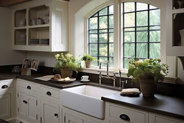 Timeless English Tudor Kitchen Design: Butler Sinks & Antique Bronze Faucets Galore