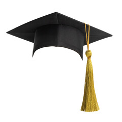 Graduation hat, Academic cap or Mortarboard in black with gold tassel png isolated on transparent...