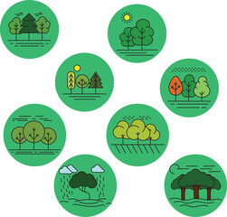 Tree icon set set of green eco icons