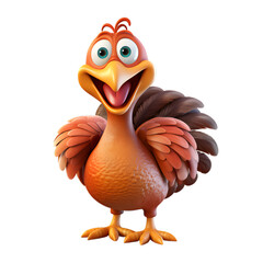 3d cartoon turkey on transparent background, thanksgiving turkey character