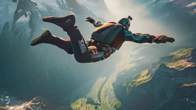 Action Photography of a Fearless Skydiver, mid-jump over the Swiss Alps, performing a complex aerial maneuver, with crisp morning light, capturing the essence of freedom, dynamic angle
