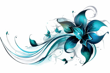 Blue floral background. Flower tattoo line art design element Vector - obrazy, fototapety, plakaty