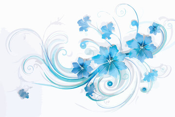 Blue floral background. Flower tattoo line art design element Vector