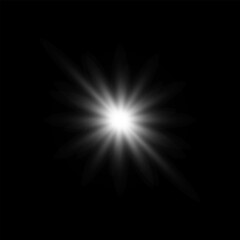 Glare star on black. Light flashes. Vector transparent elements with glow effect.