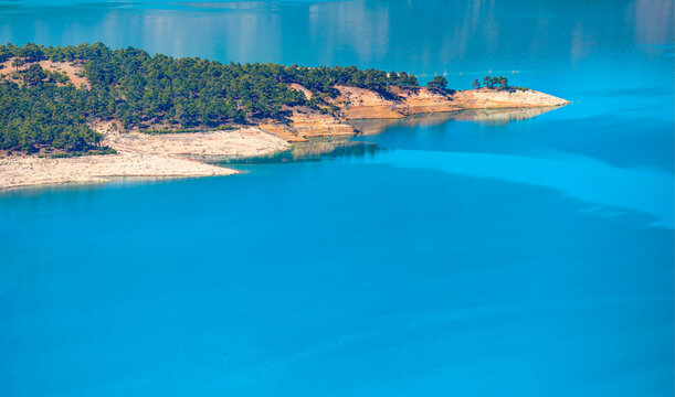 Panoramic view of  Ermenek Dam and lake on a sunny day - Konya, Turkey