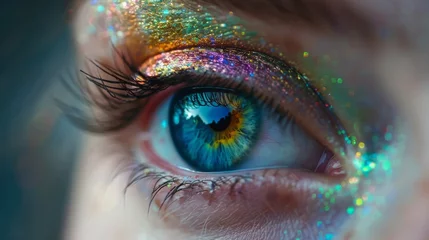 Fotobehang A close up of a woman's eye with glitter on it, AI © Alexandr