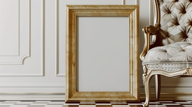A picture of a chair and mirror sitting next to each other, AI