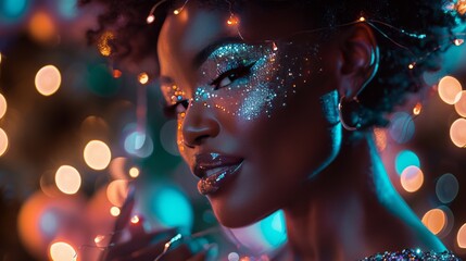 Beautiful african woman with sparkle on face