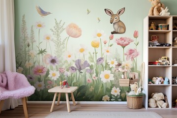 Obraz premium Cottagecore Meadows: Whimsical Nursery Animal Wall Decals