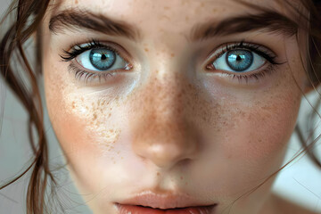Close-up portrait of a beautiful blue eyes woman