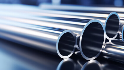 Close-up of silver metal tubes - obrazy, fototapety, plakaty