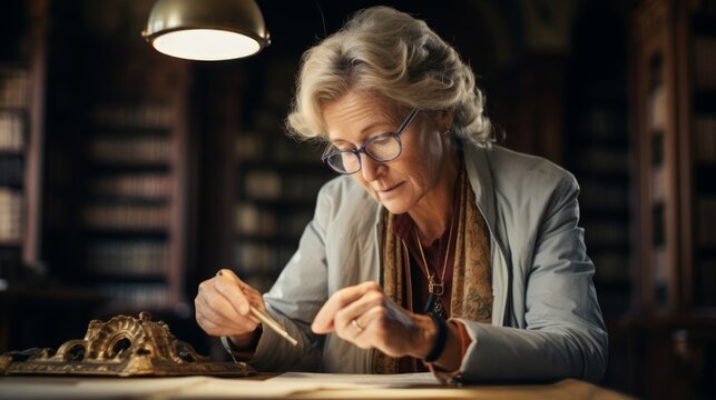 Archivist examines intricately carved relic