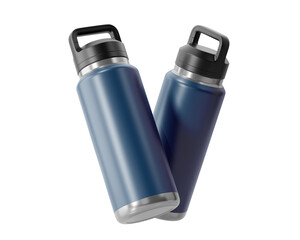 Blank Aluminum Hydro Flask Water Bottle Packaging, Sport Water Bottle Isolated On Transparent Background, Prepared For Mockup, 3D Render.